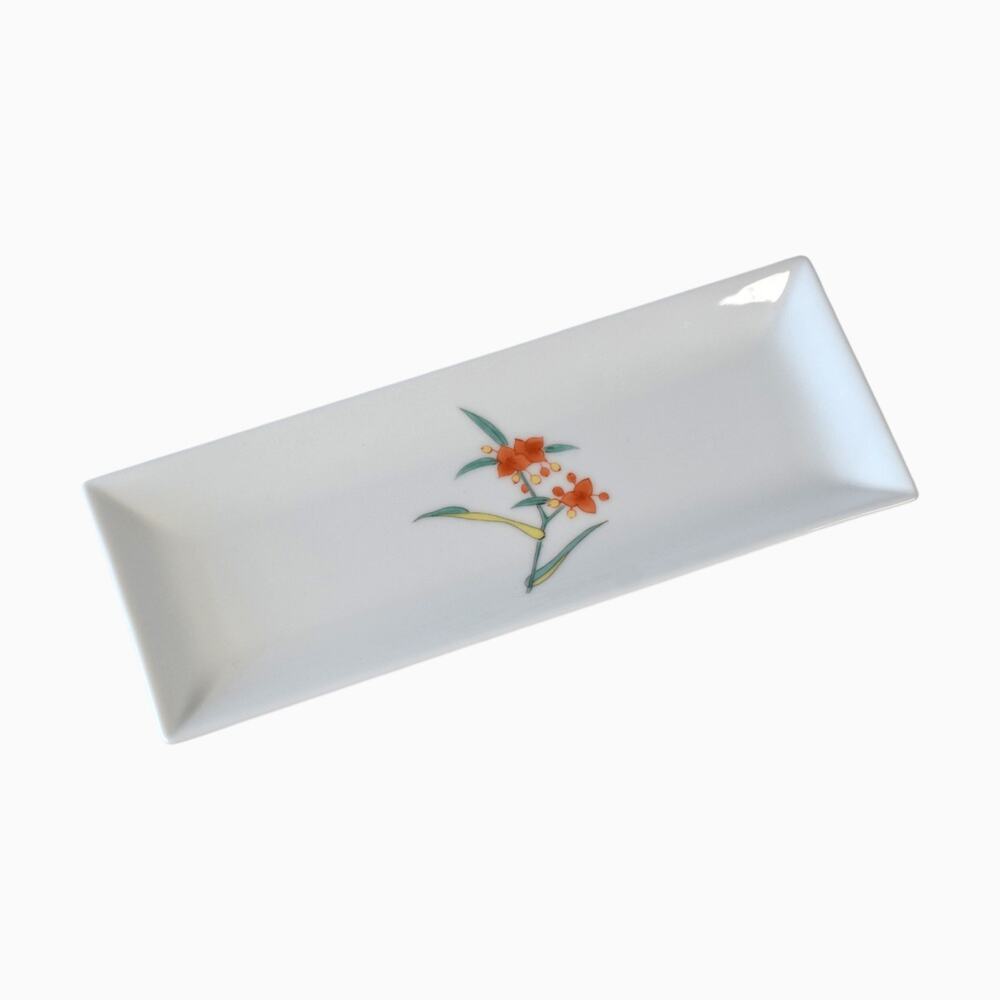 Vintage Japanese Floral Rectangular Serving Tray, Ceramic Tray